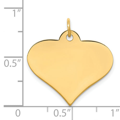 14k Yellow Gold Heart Pendant, Polished Engravable Charm, Romantic Symbol of Love