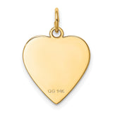 14k Yellow Gold Heart Pendant, Polished Plain Disc Charm, Minimalist Jewelry for Women