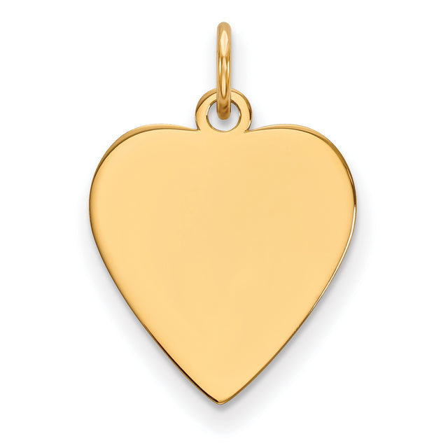 14k Yellow Gold Heart Pendant, Polished Plain Disc Charm, Minimalist Jewelry for Women
