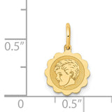 14k Yellow Gold Boy Profile Pendant with Scalloped Edge Silhouette, Motherhood Keepsake Charm