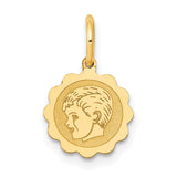 14k Yellow Gold Boy Profile Pendant with Scalloped Edge Silhouette, Motherhood Keepsake Charm