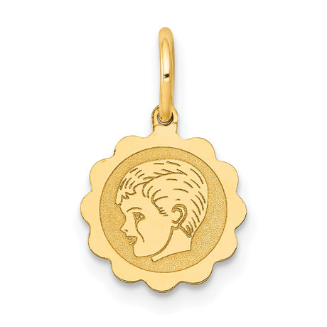 14k Yellow Gold Boy Profile Pendant with Scalloped Edge Silhouette, Motherhood Keepsake Charm
