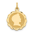 14k Yellow Gold Pendant with Scalloped Edge and Female Profile Silhouette Charm
