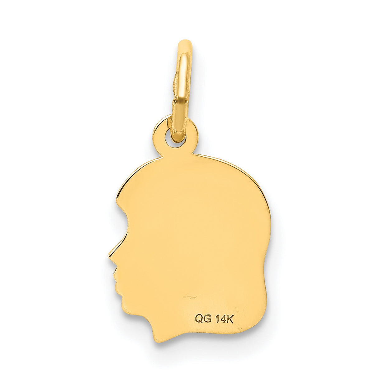 .011 Depth Engravable Girl Head Charm Pendant in Real 14k Yellow Gold