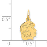 .011 Depth Engravable Girl Head Charm Pendant in Real 14k Yellow Gold