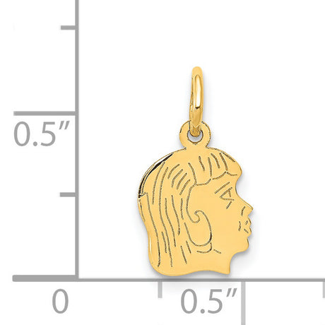 .011 Depth Engravable Girl Head Charm Pendant in Real 14k Yellow Gold