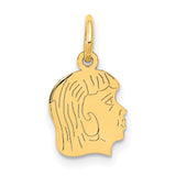 .011 Depth Engravable Girl Head Charm Pendant in Real 14k Yellow Gold