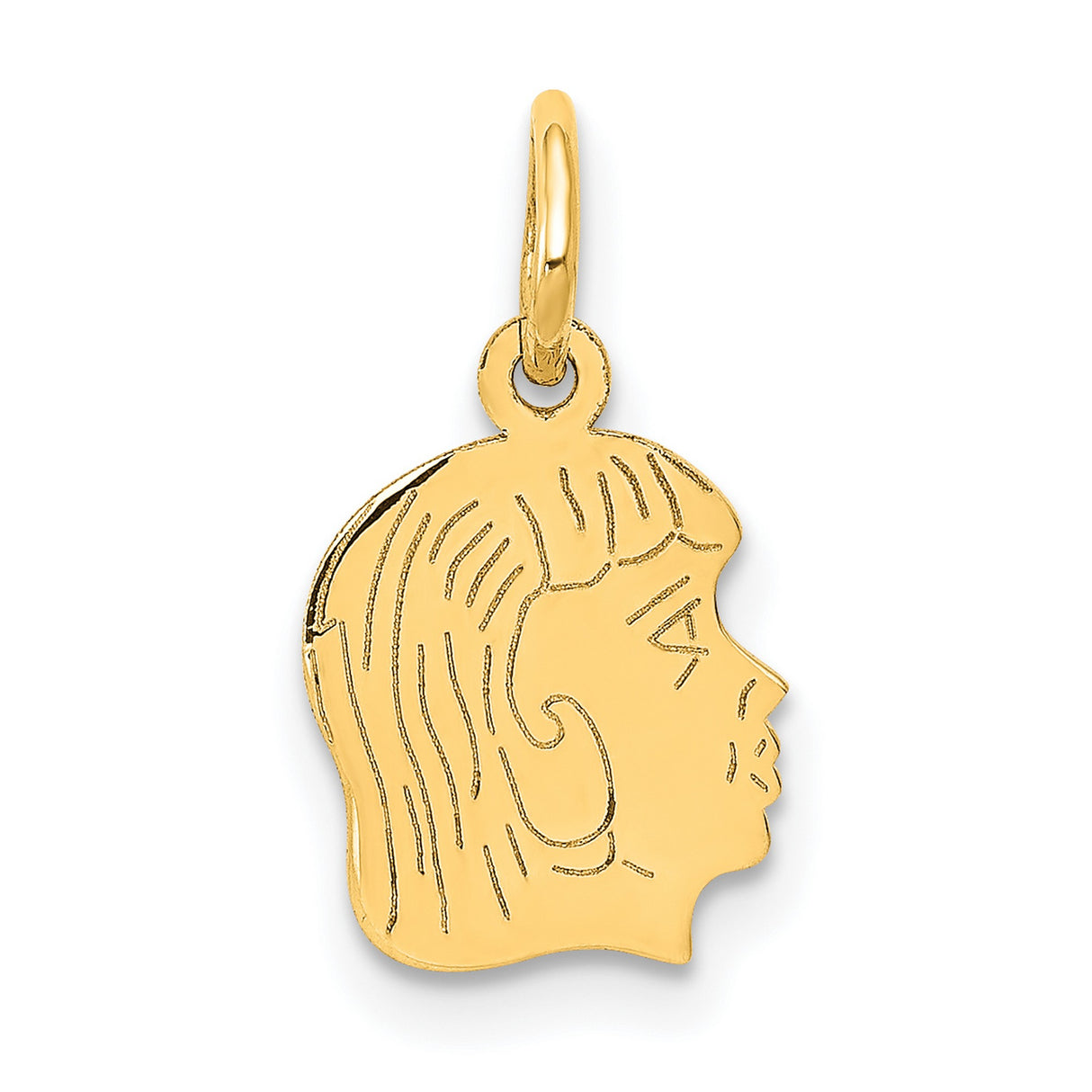 .018 Depth Engravable Girl Head Charm Pendant in Real 14k Yellow Gold