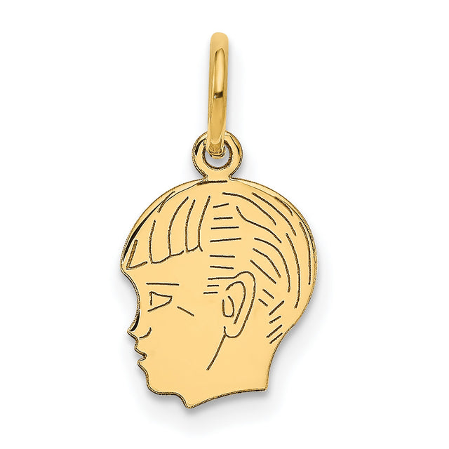 .011 Depth Engravable Boy Head Charm Pendant in Real 14k Yellow Gold