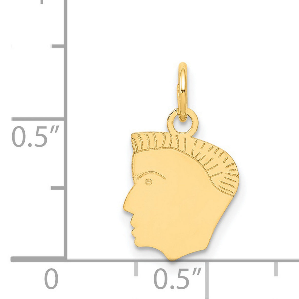 .013 Depth Engravable Boy Head Charm Pendant in Real 14k Yellow Gold