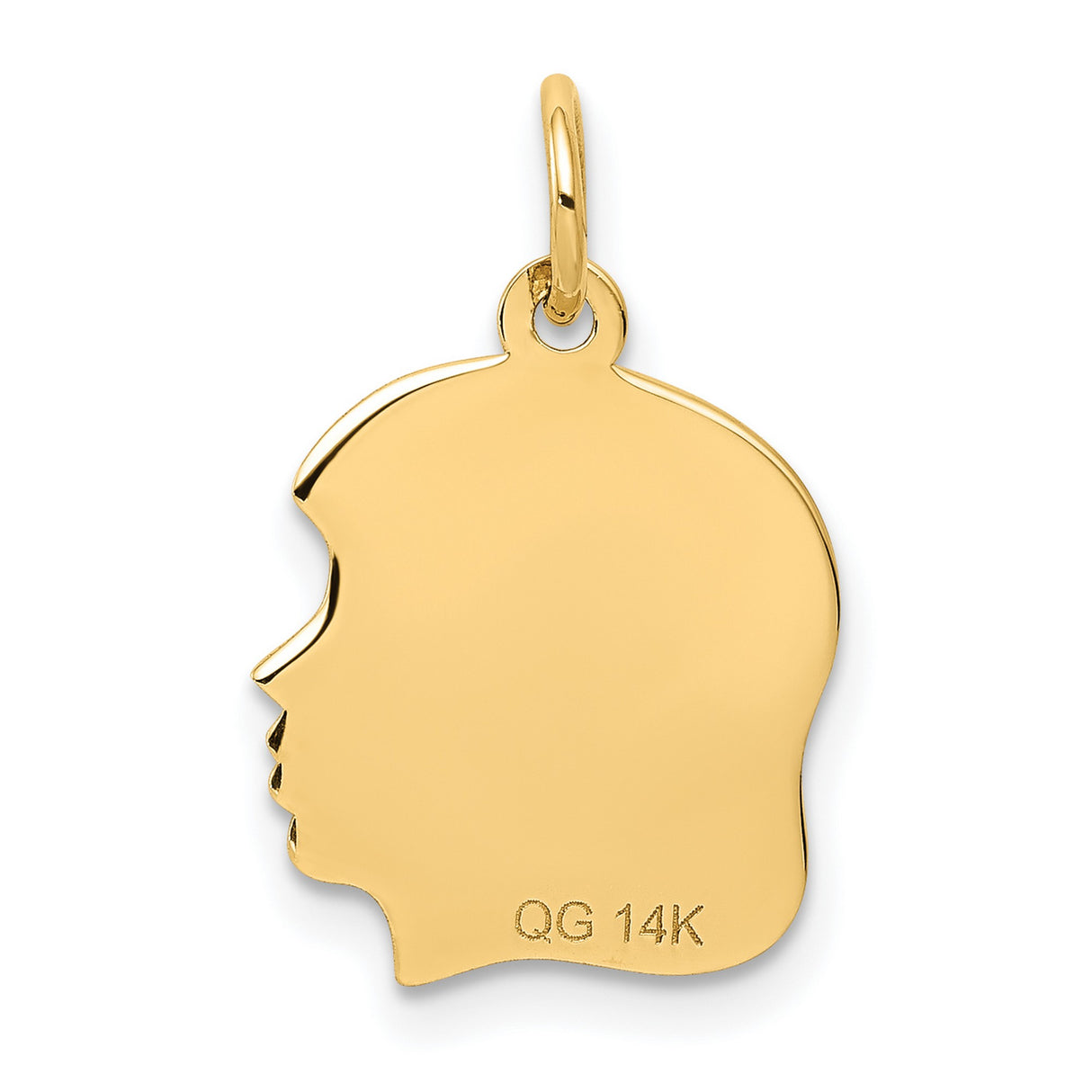 .011 Depth Engravable Girl Head Charm Pendant in Real 14k Yellow Gold