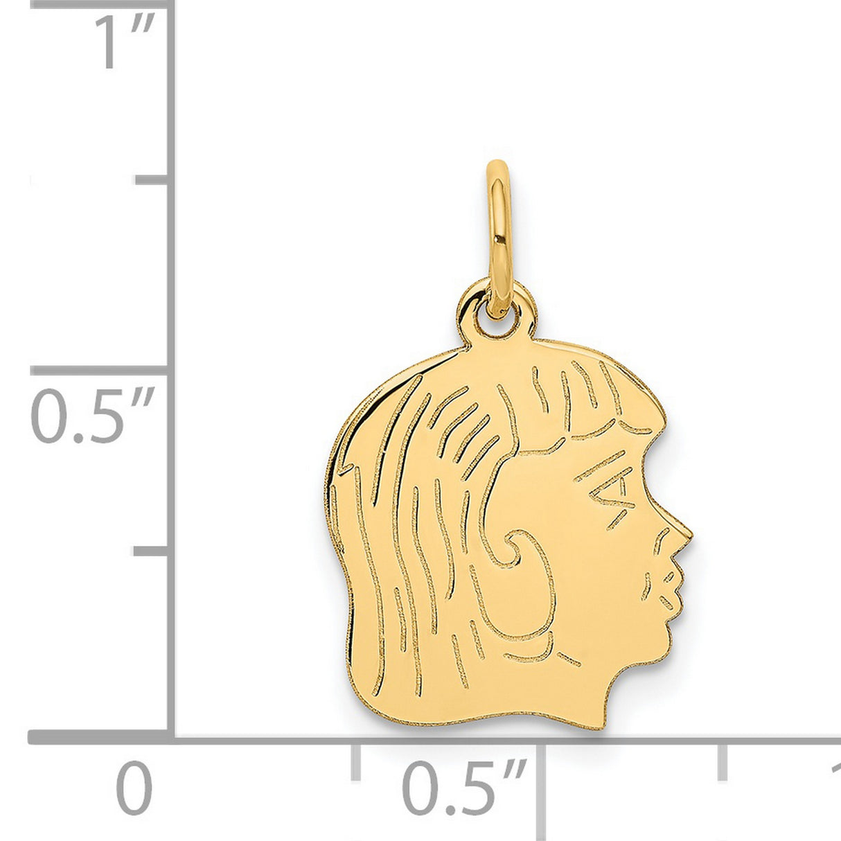 .011 Depth Engravable Girl Head Charm Pendant in Real 14k Yellow Gold