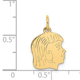 .011 Depth Engravable Girl Head Charm Pendant in Real 14k Yellow Gold