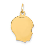 .011 Depth Engravable Boy Head Charm Pendant in Real 14k Yellow Gold