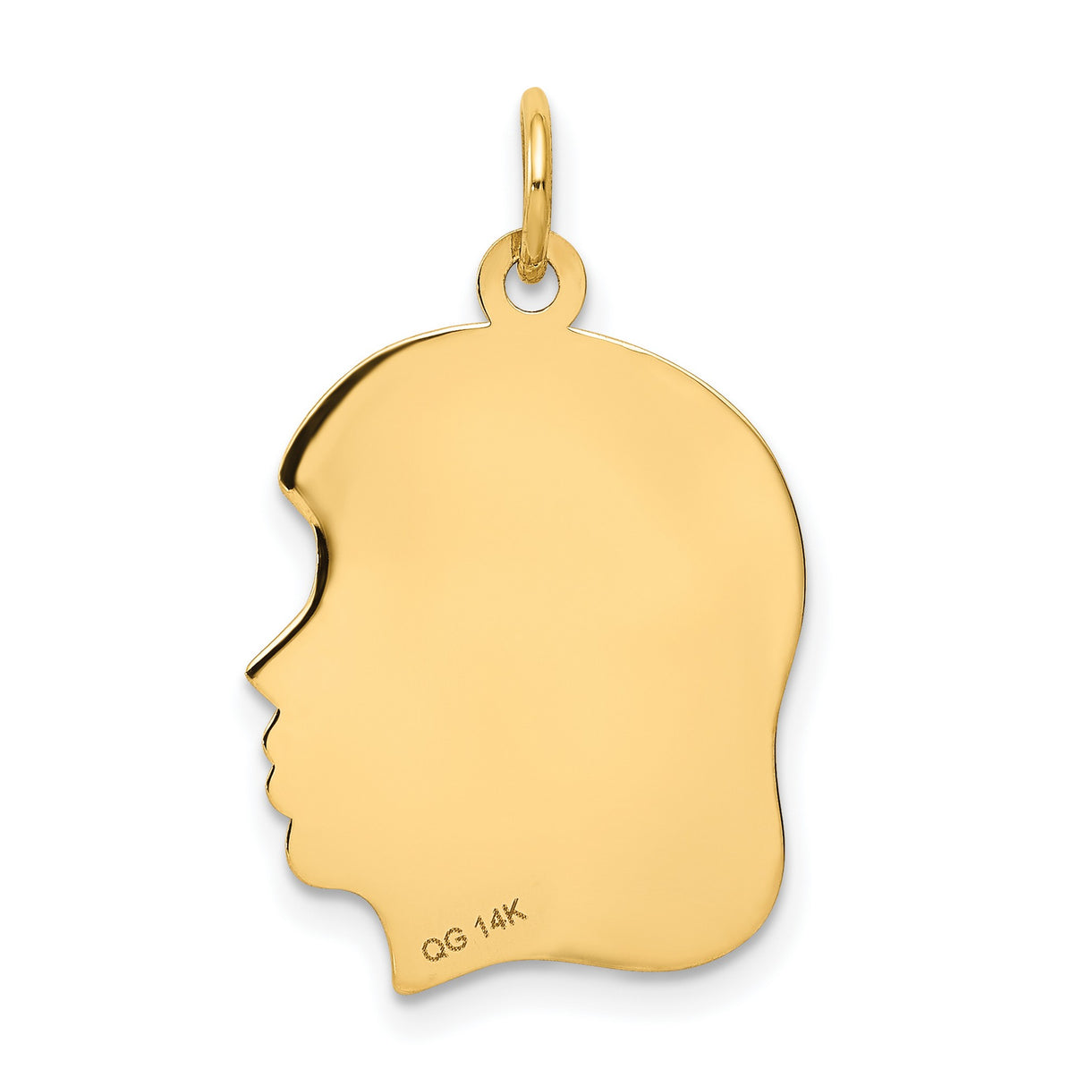 .011 Depth Engravable Girl Head Charm Pendant in Real 14k Yellow Gold