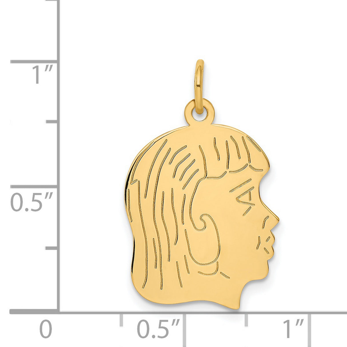 .011 Depth Engravable Girl Head Charm Pendant in Real 14k Yellow Gold