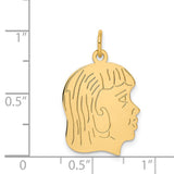 .011 Depth Engravable Girl Head Charm Pendant in Real 14k Yellow Gold