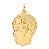 .011 Depth Engravable Boy Head Charm Pendant in Real 14k Yellow Gold