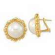 14k Yellow Gold Stud Earrings with White Cultured Pearls, Vintage Floral Bezel Setting