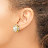 14k Yellow Gold Stud Earrings with White Cultured Pearls and Diamond Accents