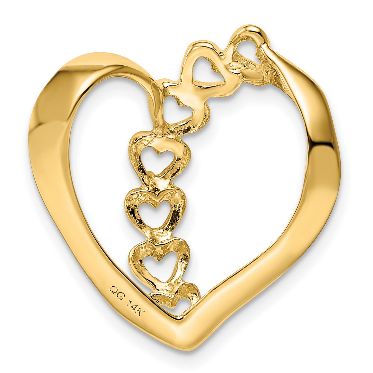 Synthetic Diamond Family Heart Slide Charm Pendant in Real 14k Yellow Gold