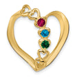 Synthetic Diamond Family Heart Slide Charm Pendant in Real 14k Yellow Gold