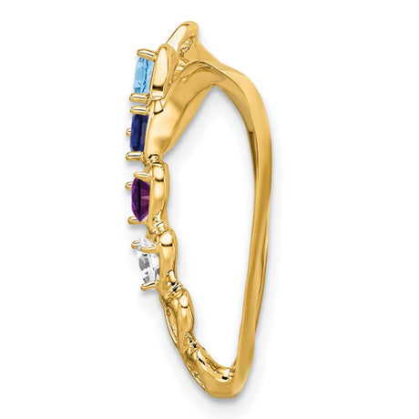 Genuine 4 Stone Mothers Slide Charm Pendant in Real 14k Yellow Gold
