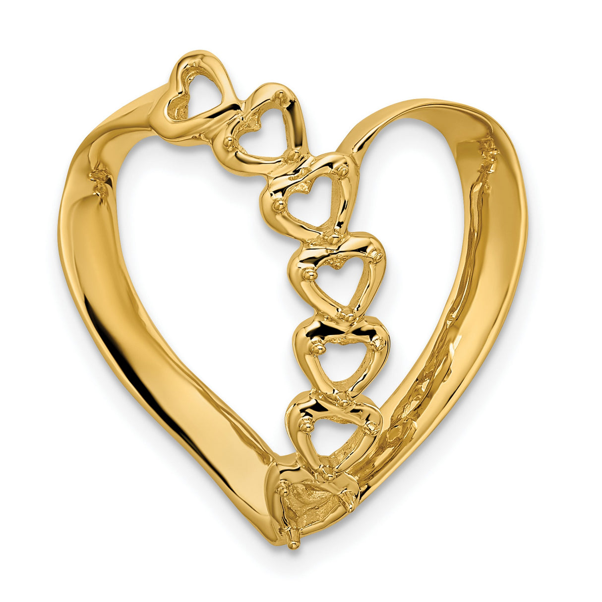 Synthetic Diamond Family Heart Slide Charm Pendant in Real 14k Yellow Gold