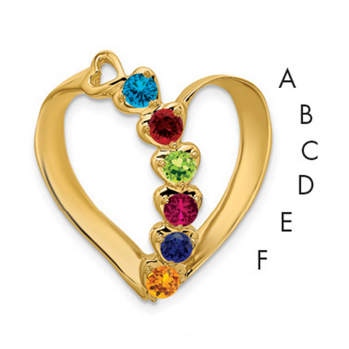 Synthetic Diamond Family Heart Slide Charm Pendant in Real 14k Yellow Gold