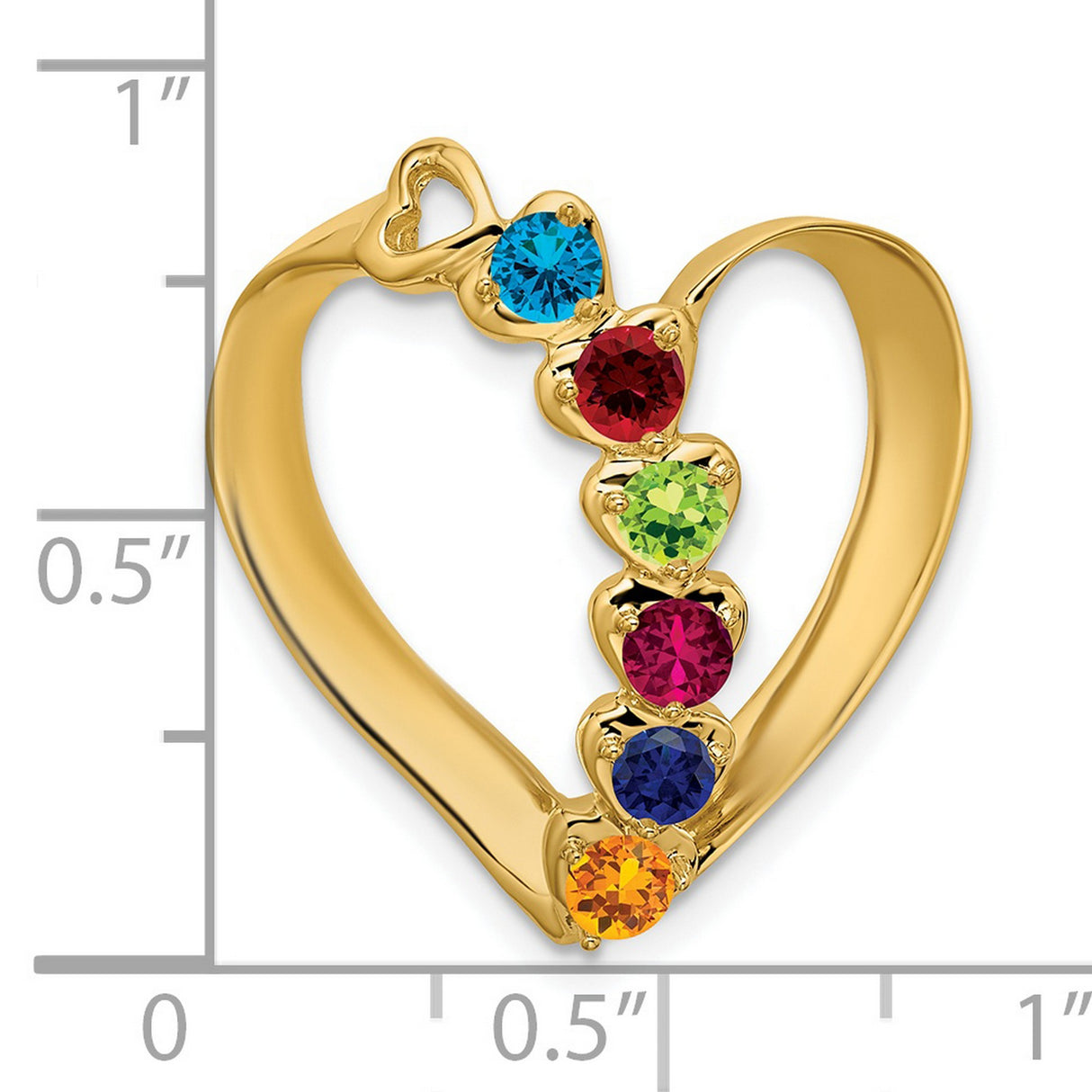 Synthetic Diamond Family Heart Slide Charm Pendant in Real 14k Yellow Gold