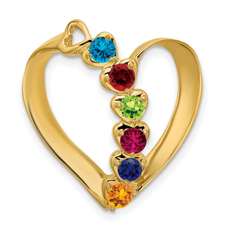 Genuine 6 Stone Mothers Slide Charm Pendant in Real 14k Yellow Gold