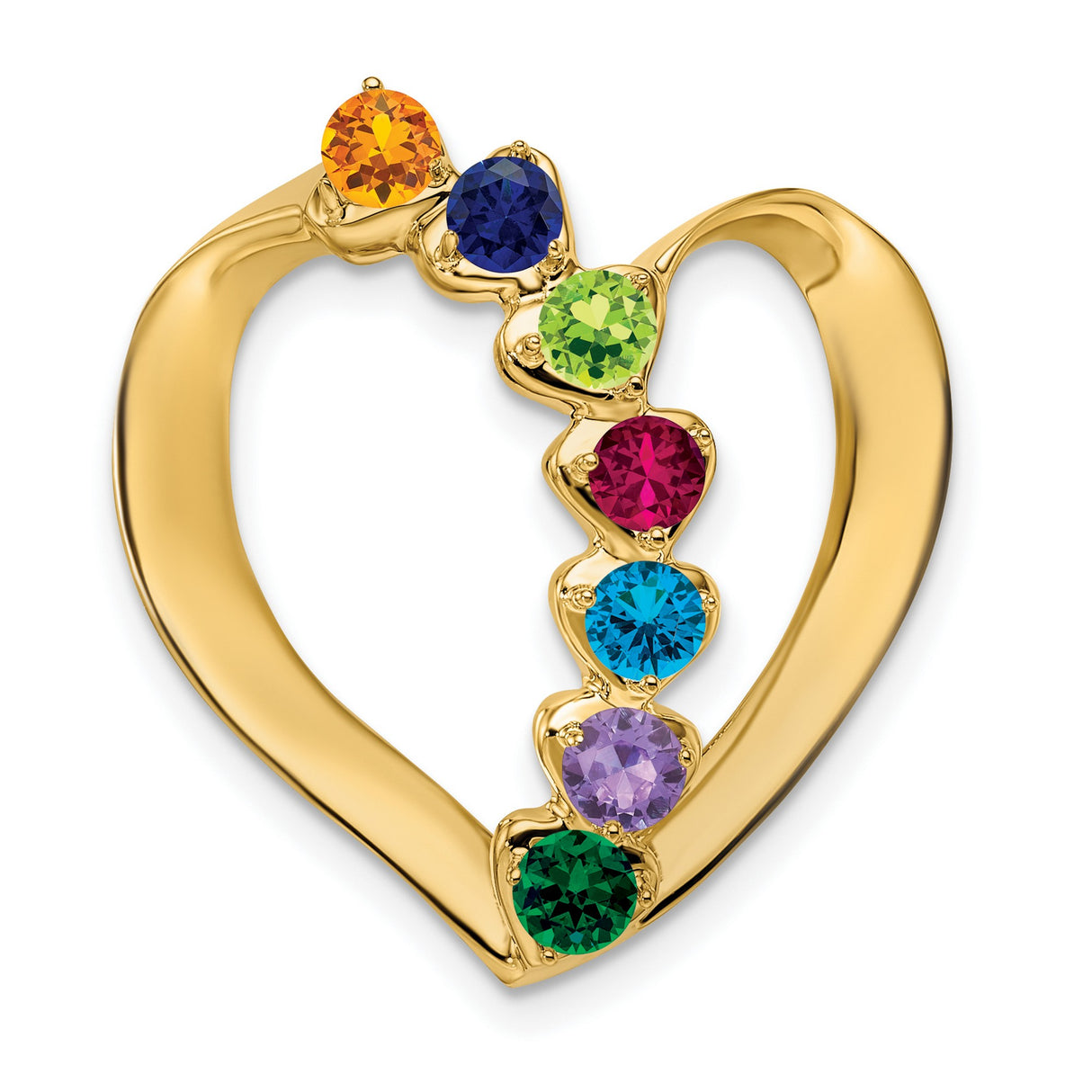 Genuine 7 Stone Mothers Slide Charm Pendant in Real 14k Yellow Gold