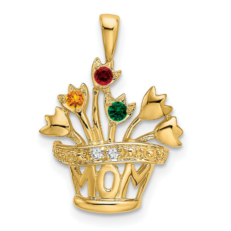 2mm Synthetic AA Diamond Family Jewelry Charm Pendant in Real 14k Yellow Gold