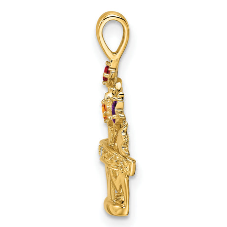 Genuine AA Diamond Mothers Charm Pendant in Real 14k Yellow Gold