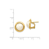 14k Yellow Gold Pearl Stud Earrings with Bezel Setting, Post and Clip Backs