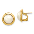 14k Yellow Gold Pearl Stud Earrings with Bezel Setting, Post and Clip Backs