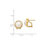 14k Yellow Gold Stud Earrings with Round White Cultured Pearls in Bezel Setting
