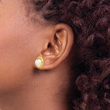 14k Yellow Gold Stud Earrings with Round White Cultured Pearls and Diamond Accents