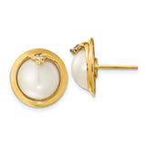 14k Yellow Gold Stud Earrings with Round White Cultured Pearls and Diamond Accents