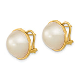 14k Yellow Gold Pearl Stud Earrings, Round Button White Cultured Pearls, Classic Bezel Setting