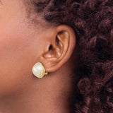 14k Yellow Gold Pearl Stud Earrings, Round Button White Cultured Pearls, Classic Bezel Setting