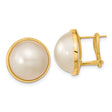 14k Yellow Gold Pearl Stud Earrings, Round Button White Cultured Pearls, Classic Bezel Setting