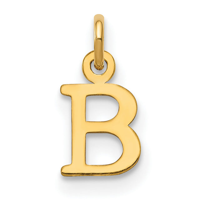 14k Yellow Gold Letter B Pendant Charm, Polished Block Initial, Unisex Monogram Jewelry