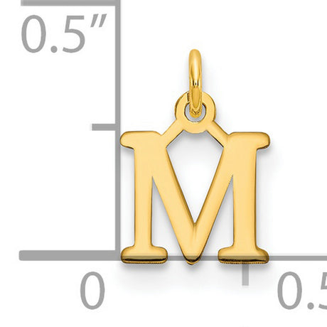 14k Yellow Gold Initial M Pendant, Polished Block Letter Charm, Unisex Monogram Jewelry