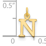 14k Yellow Gold Letter N Pendant Charm, Polished Block Initial Style for Women or Unisex Wear