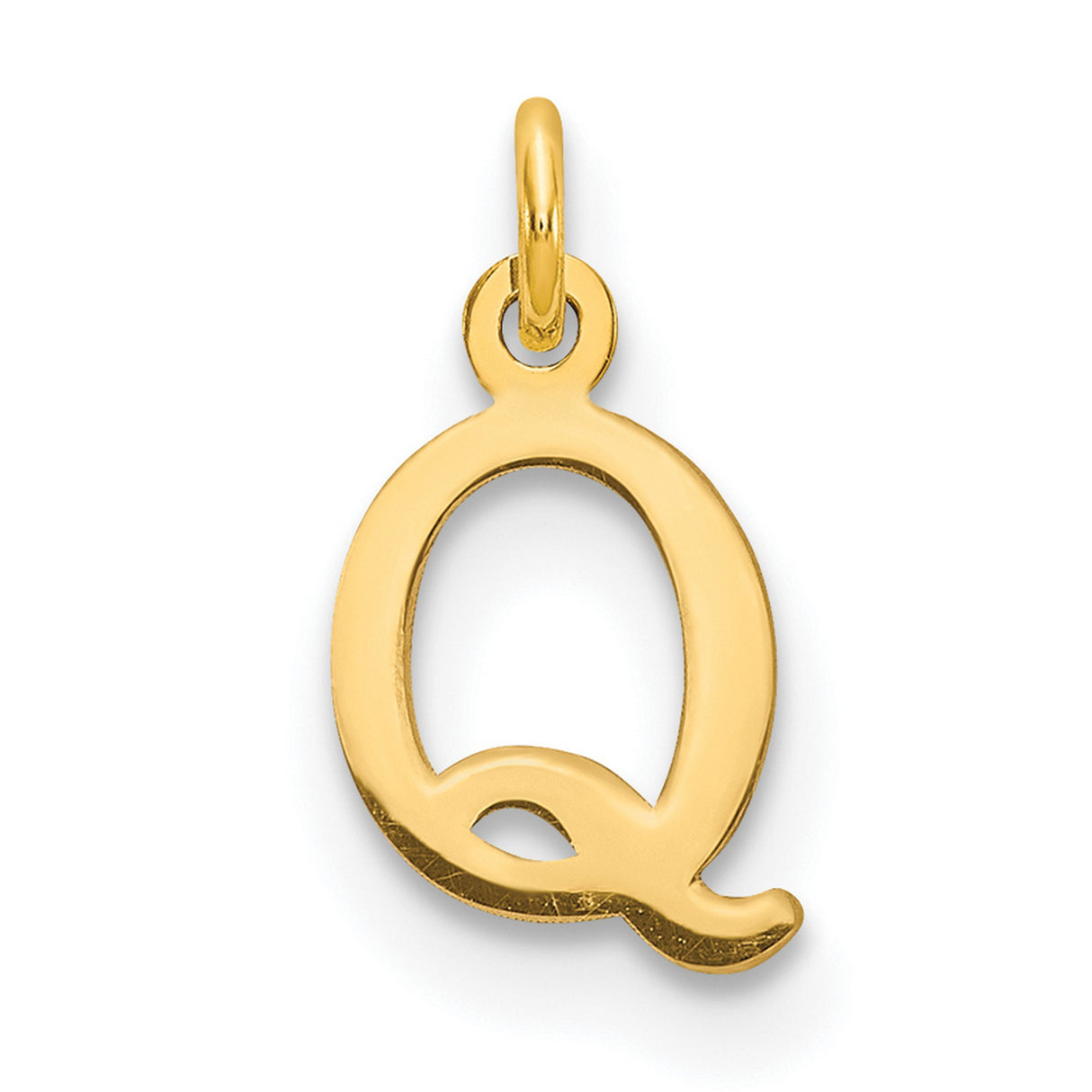 Cutout Letter Q Initial Charm Pendant in Real 14k Yellow Gold