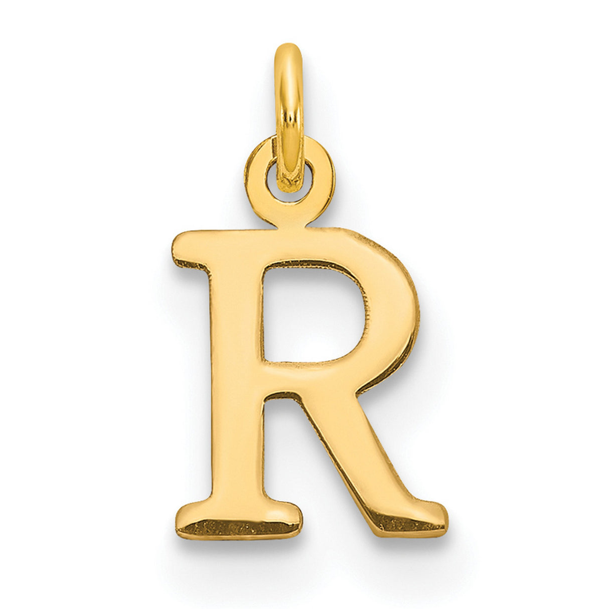 14k Yellow Gold Letter R Pendant, Polished Block Initial Charm, Alphabet Monogram Jewelry