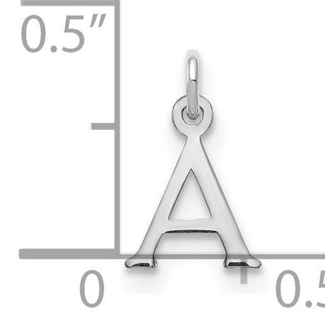 10k White Gold Initial Pendant, Polished Serif Letter A Charm for Women or Unisex