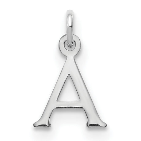 10k White Gold Initial Pendant, Polished Serif Letter A Charm for Women or Unisex