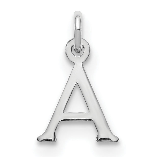10k White Gold Initial Pendant, Polished Serif Letter A Charm for Women or Unisex